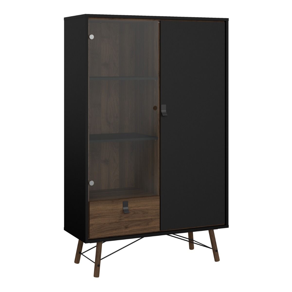 Ry Cabinet 2 Door 1 Drawer in Matte Black Walnut