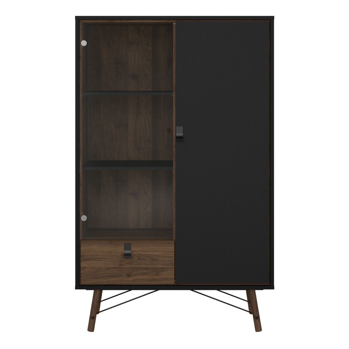 Ry Cabinet 2 Door 1 Drawer in Matte Black Walnut