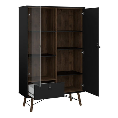 Ry Cabinet 2 Door 1 Drawer in Matte Black Walnut